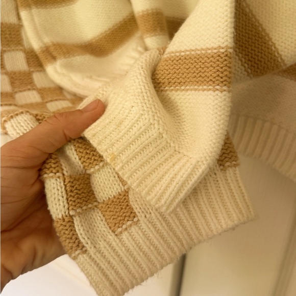 Francesca’s Blue Rain Cream and Tan Striped checkered Sweater - Picture 6 of 8